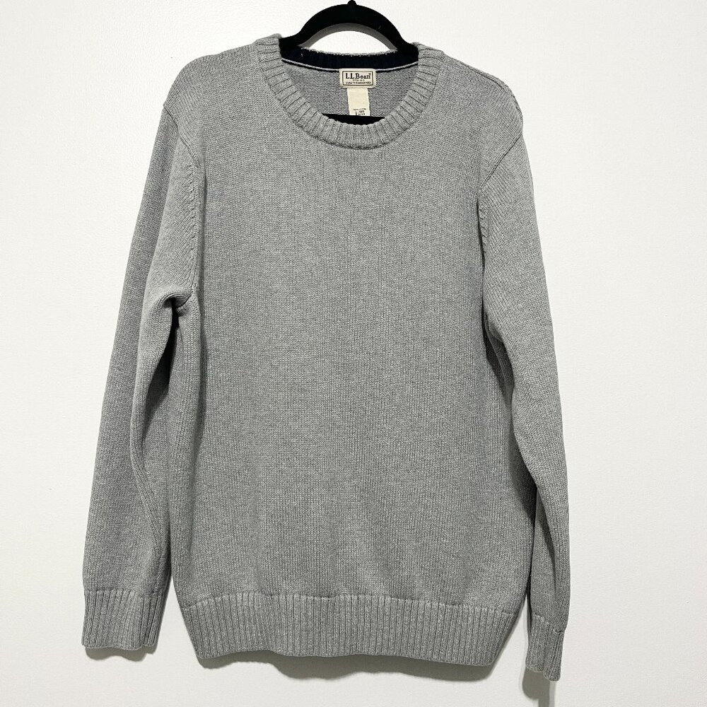 LL Bean Mens Thick 100%  Cotton Sweater L Gray Crewneck Preppy Normcore Heritage